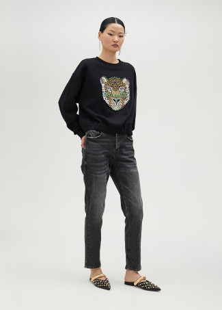 Felpa animalier con strass