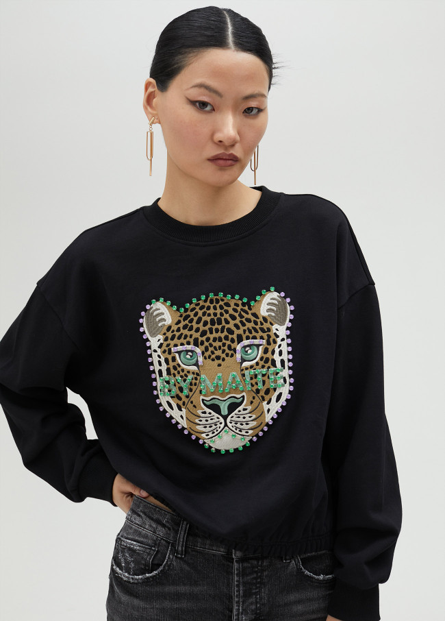 Sweatshirt animal com pedraria