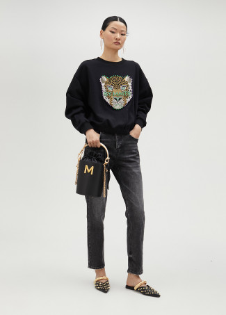 Animal sweatshirt with rhinestones