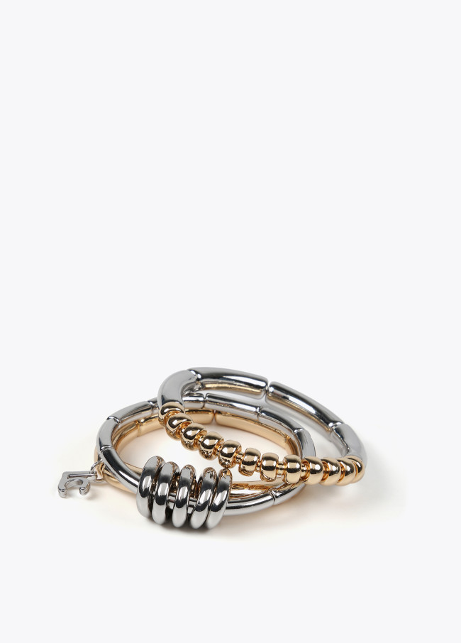 Conjunto de pulseiras metal bicolor