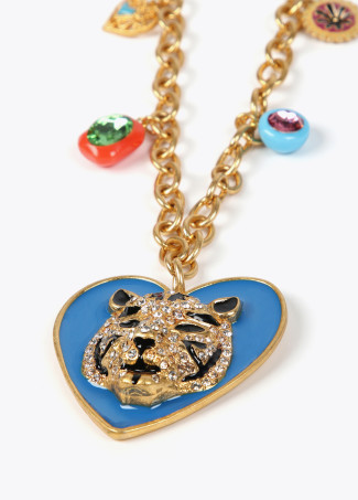 Collier long cœur et tigre