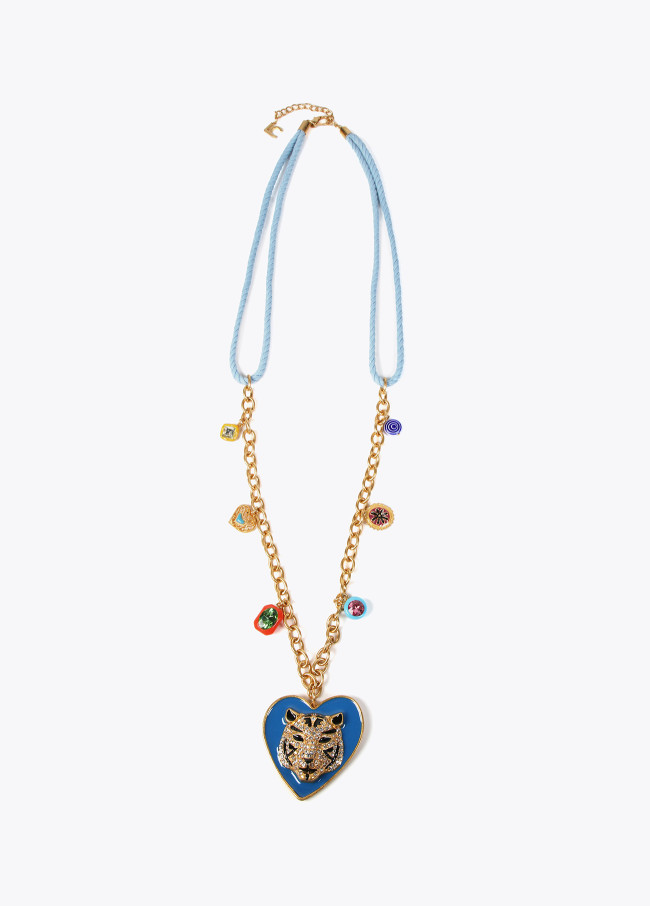 Heart and tiger long necklace