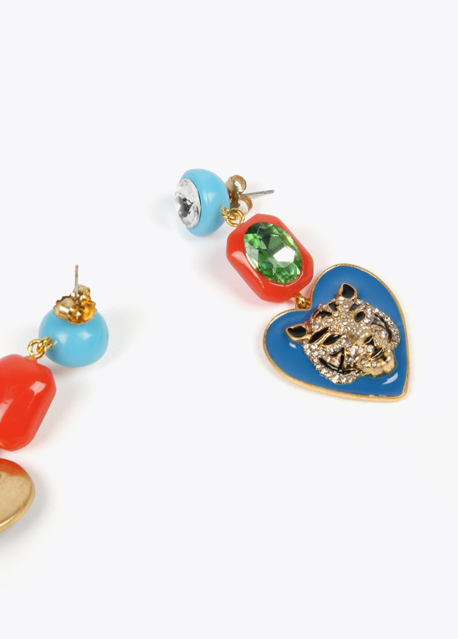 Heart and tiger earrings