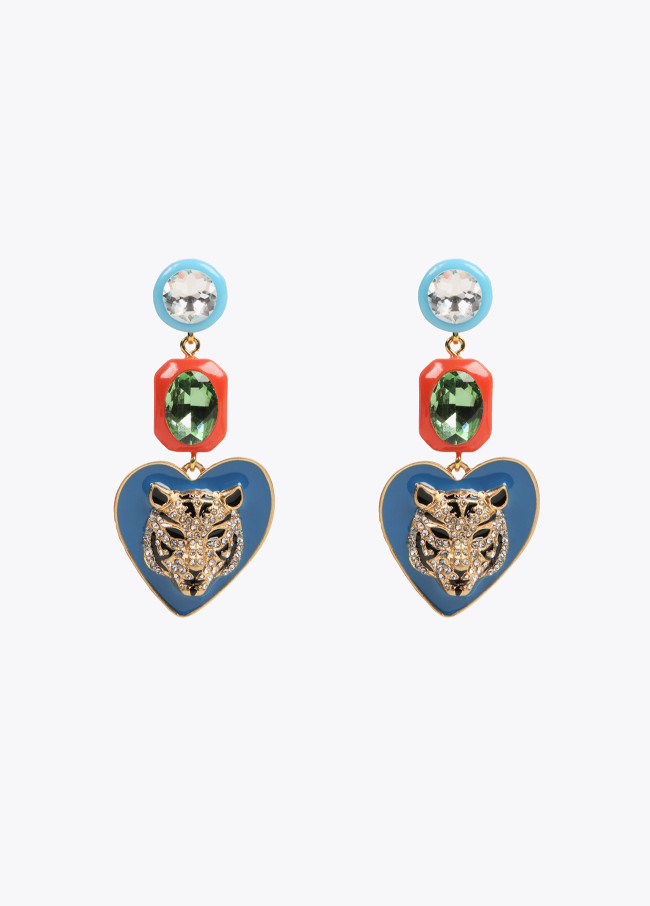 Heart and tiger earrings