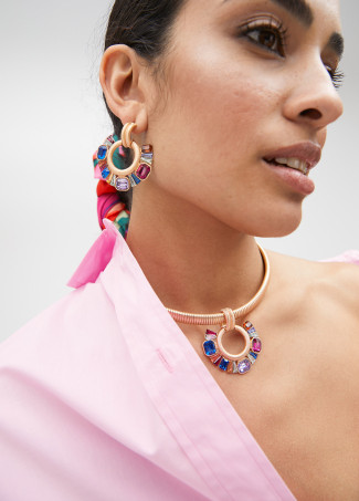 Rhinestone earrings with front ring