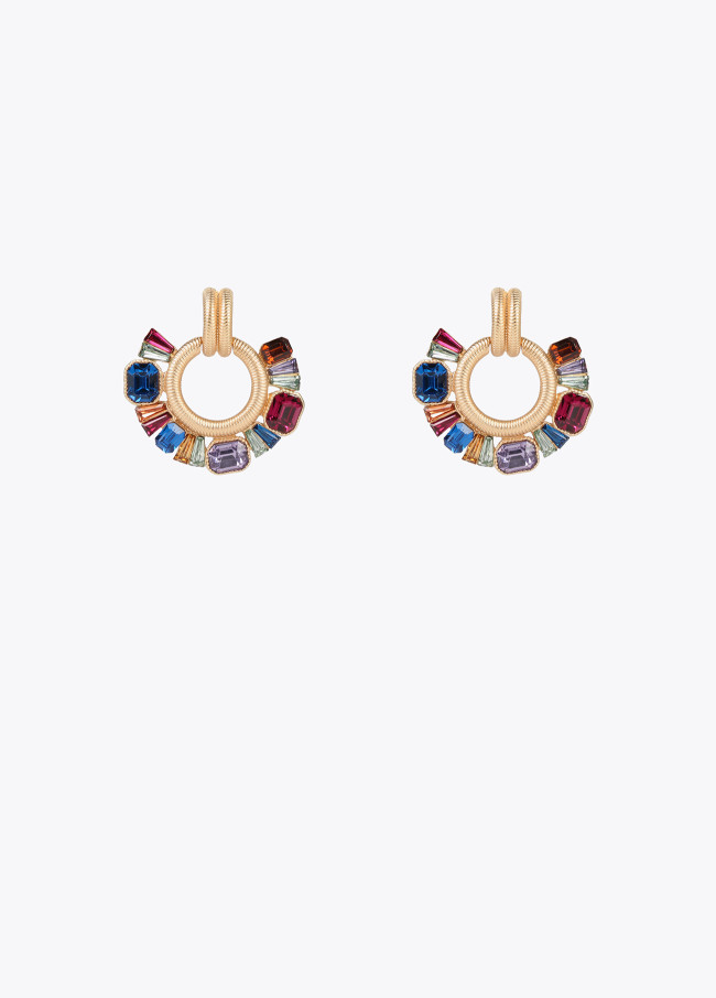 Rhinestone earrings with front ring