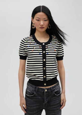 Cardigan a righe con strass