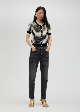 Cardigan às riscas com pedraria