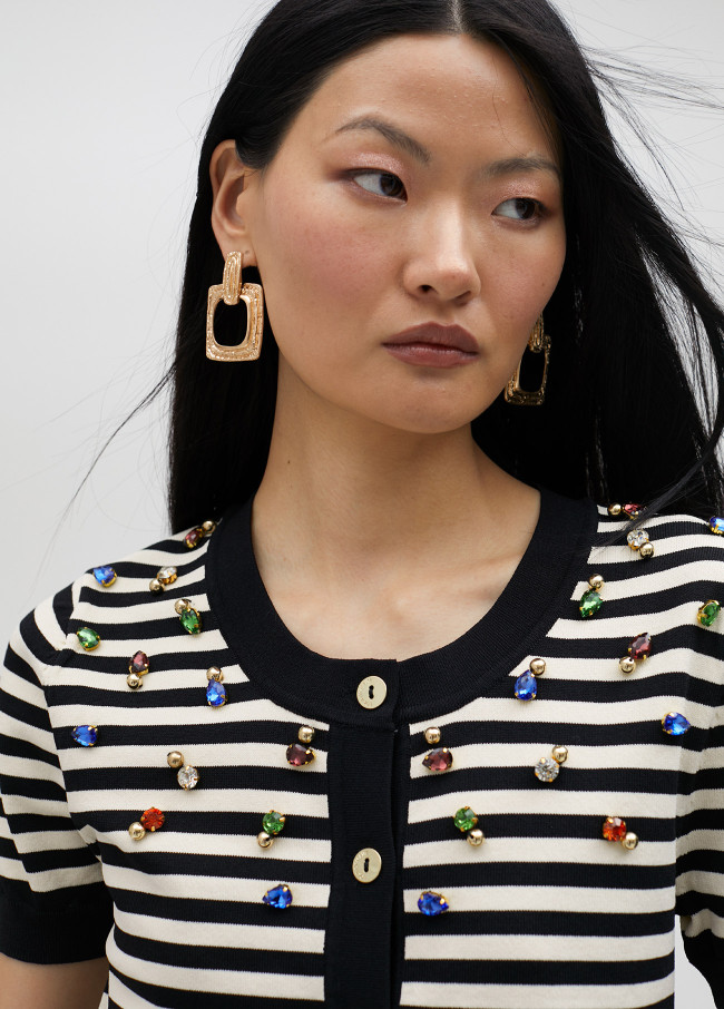 Cardigan a righe con strass
