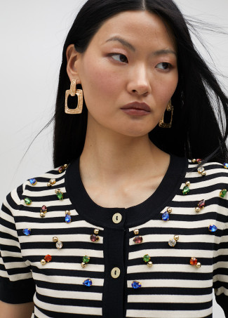 Cardigan a righe con strass