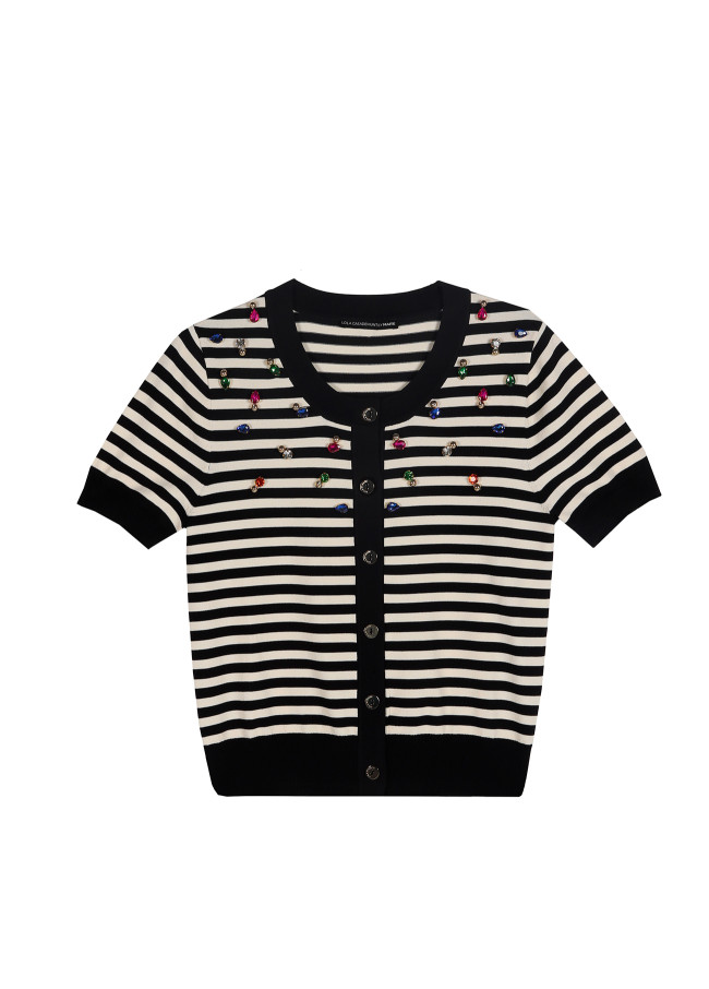 Cardigan a righe con strass