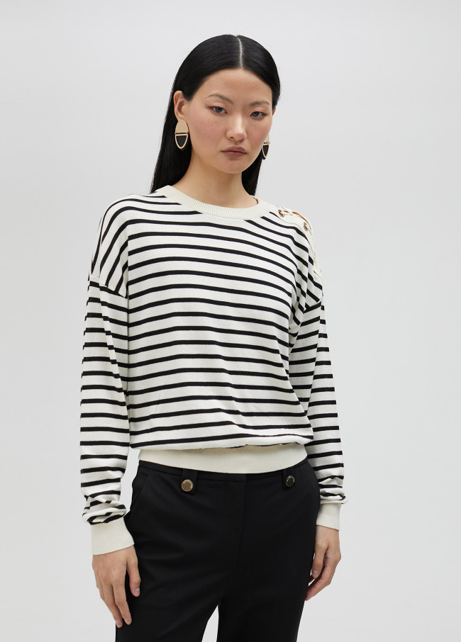 Striped sweater with shoulder detail