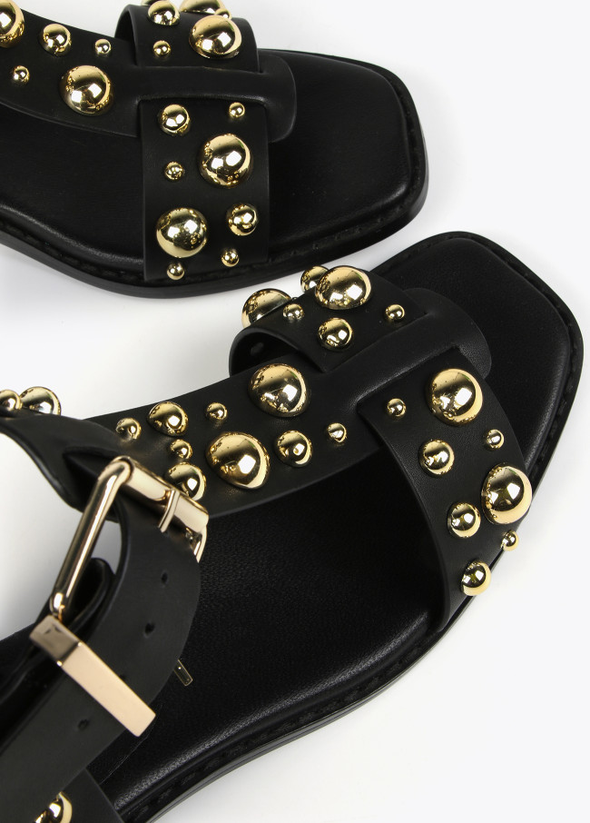 Heeled sandals with metallic embellishments