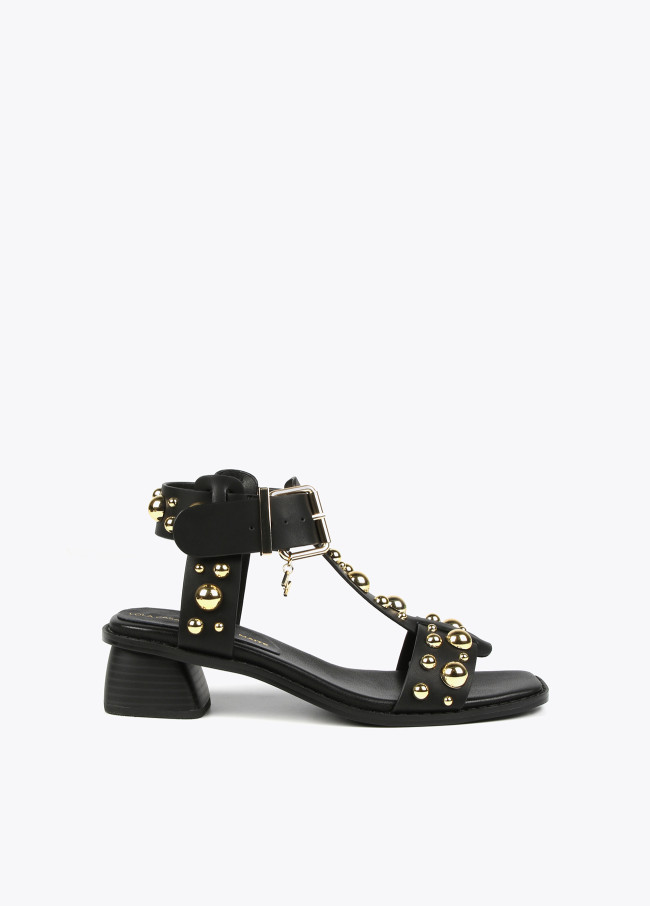 Heeled sandals with metallic embellishments