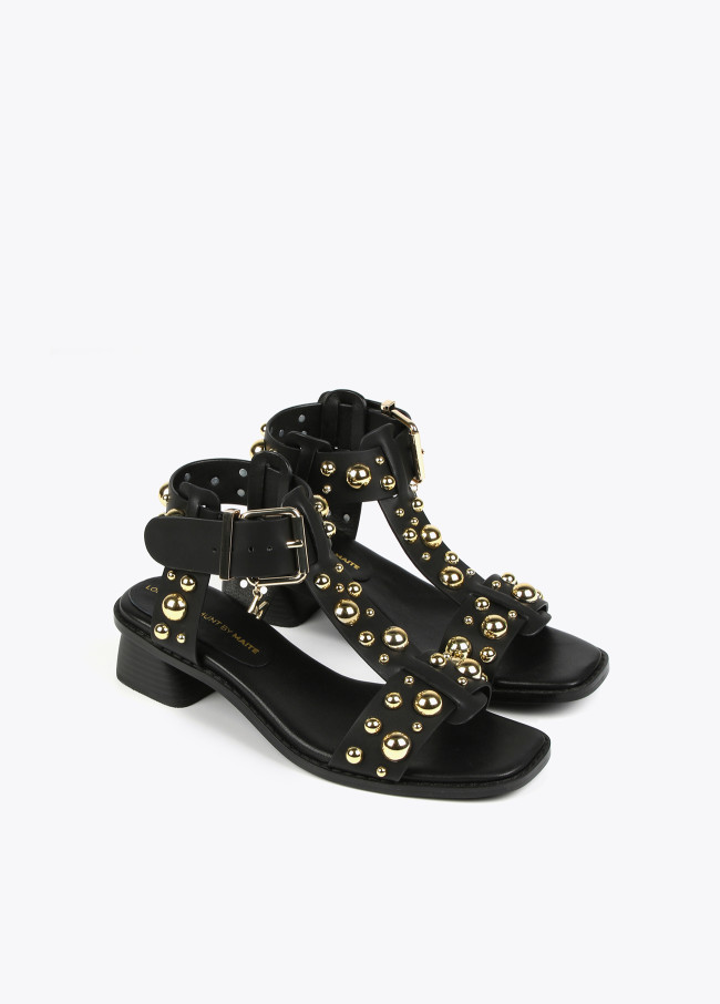 Heeled sandals with metallic embellishments