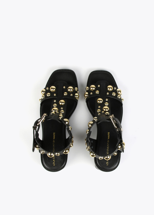 Heeled sandals with metallic embellishments