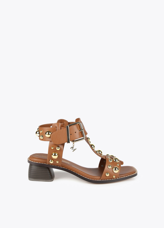 Heeled sandals with metallic embellishments