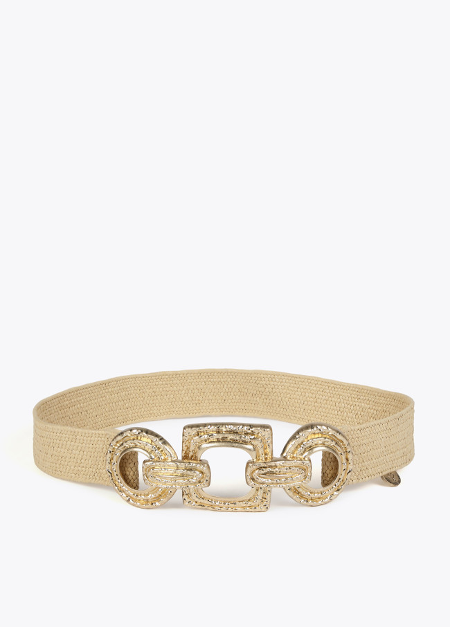 Raffia belt with metal buckle