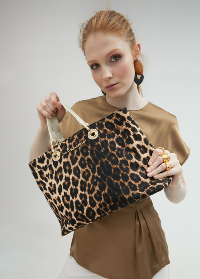 Borsa shopper con stampa animalier