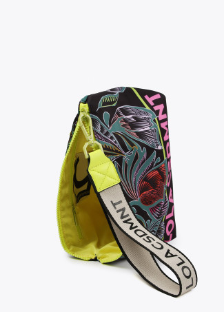 Floral print nylon toiletry bag with neon details