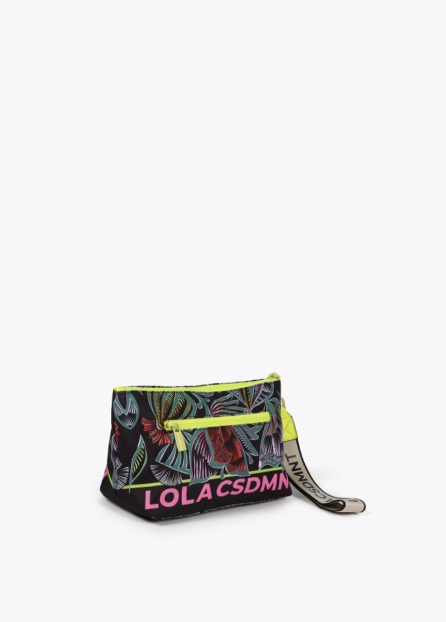 Floral print nylon toiletry bag with neon details