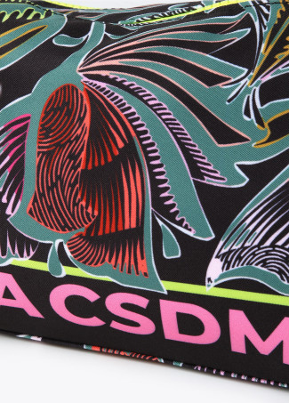 Kulturbeutel aus Nylon mit Blumenprint und neonfarbenen Details