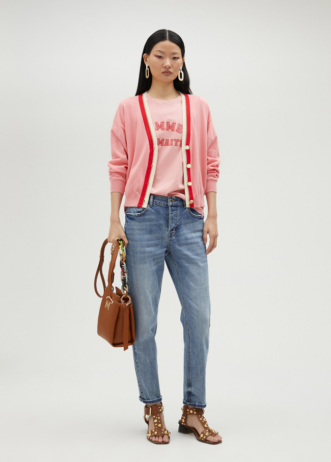 Cardigan basic con contrasto