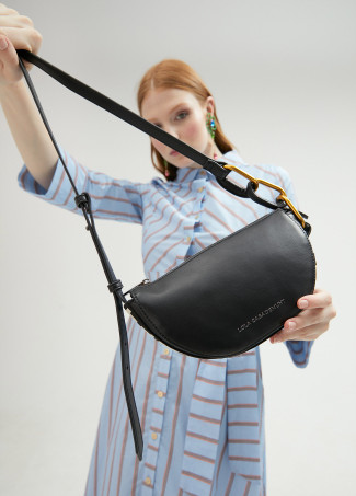 Sac à bandoulière avec anneaux et ruban à décor logo