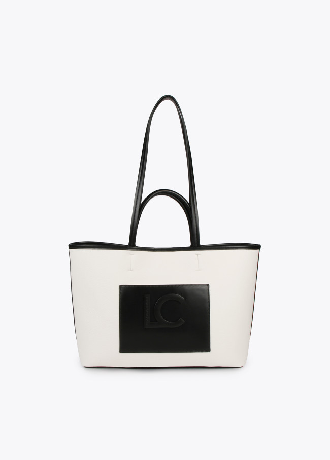 Two-tone faux leather tote bag