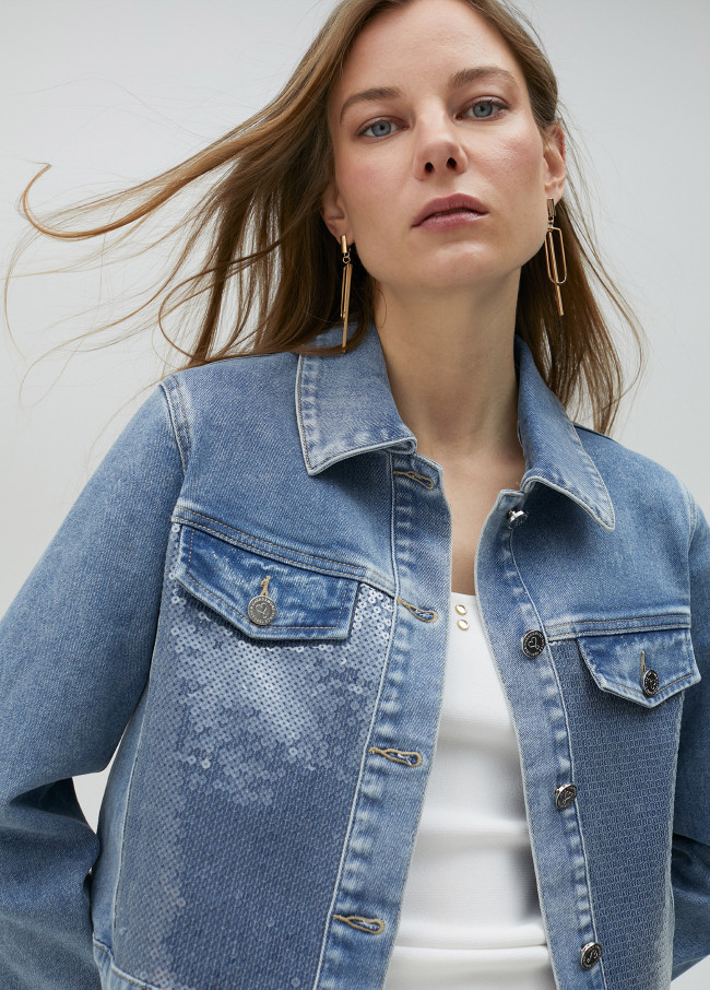 Sequinned denim jacket