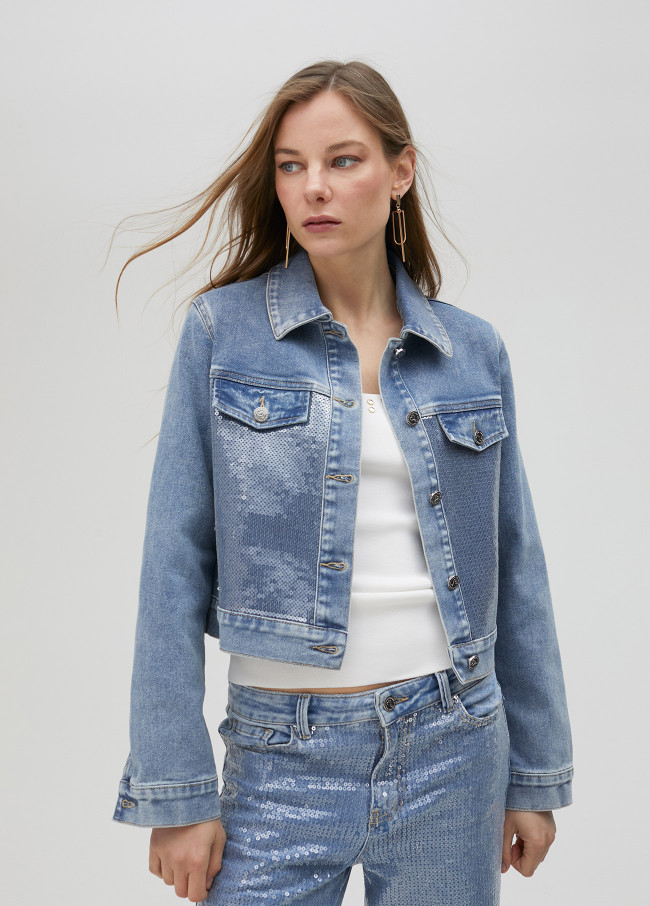 Sequinned denim jacket