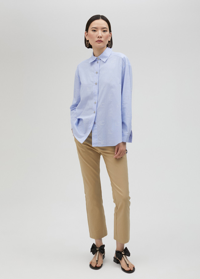 Camicia righe con logo di strass