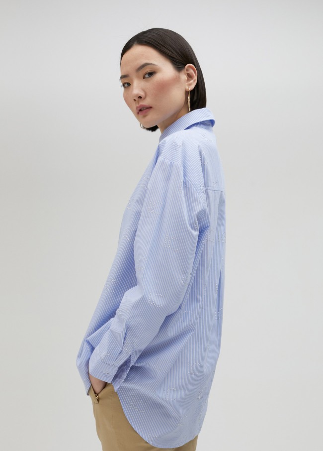 Camicia righe con logo di strass
