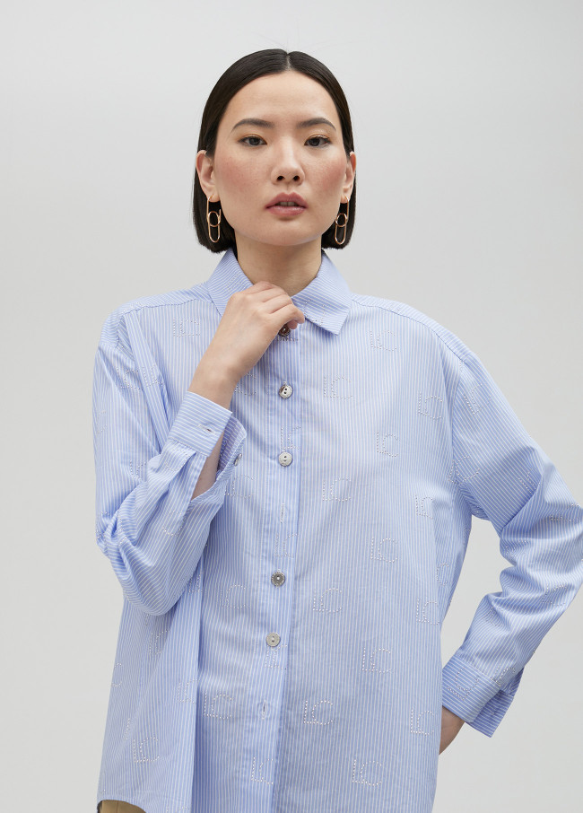Camisa rayas con logo en strass
