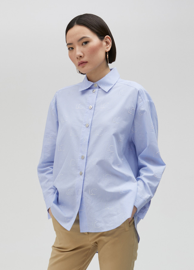 Chemise à rayures avec logo en strass