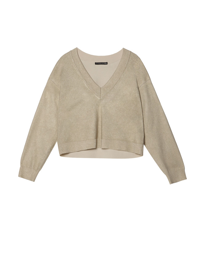 Goldfarbener Pullover V-Ausschnitt