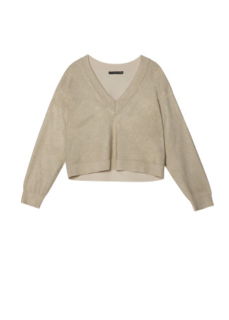 Goldfarbener Pullover V-Ausschnitt