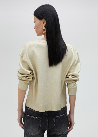 Goldfarbener Pullover V-Ausschnitt