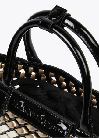 Mini mala tote entrançada de verniz