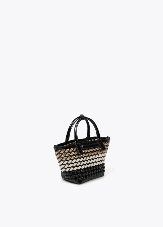 Mini mala tote entrançada de verniz
