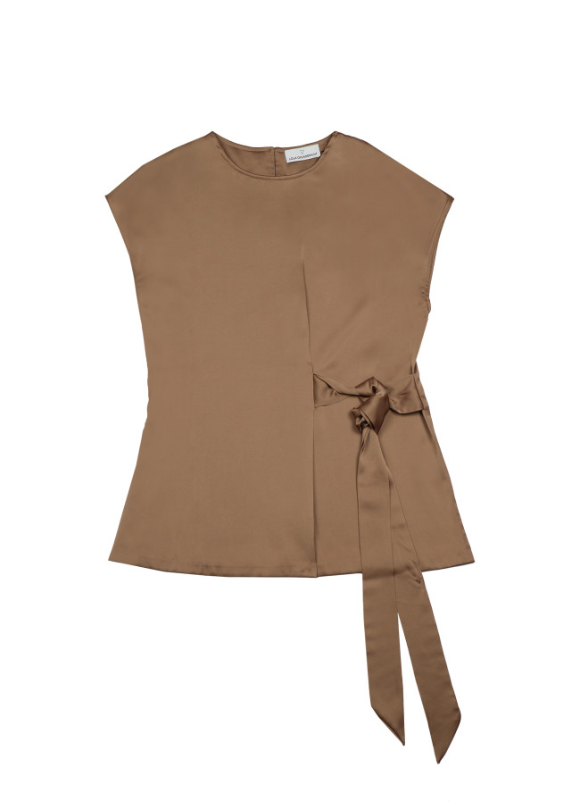 Satin tie waist blouse