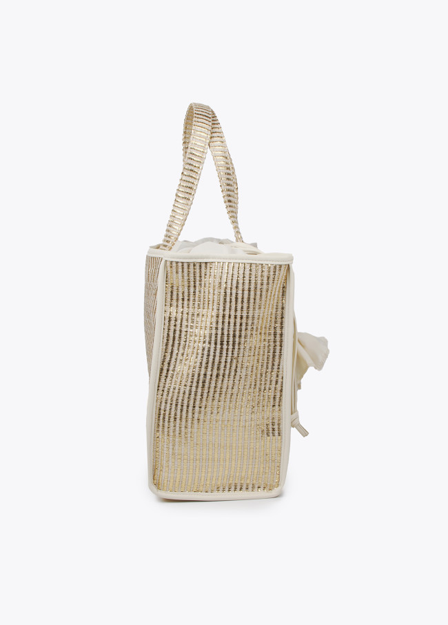 Grand sac cabas effet raphia métallisé