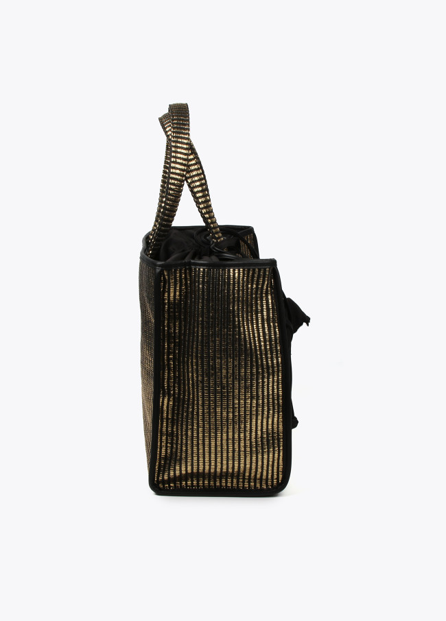 Grand sac cabas effet raphia métallisé