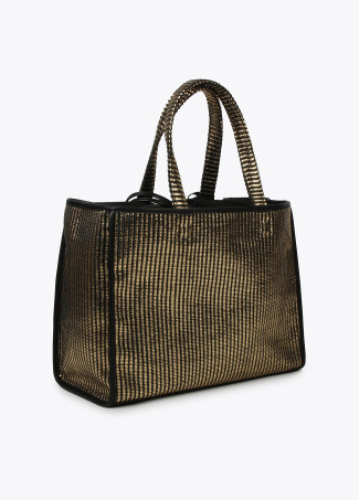 Large metallic raffia-effect tote bag