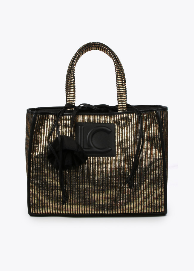 Large metallic raffia-effect tote bag