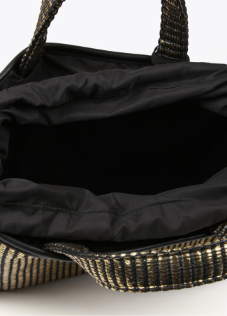Small metallic raffia-effect tote bag