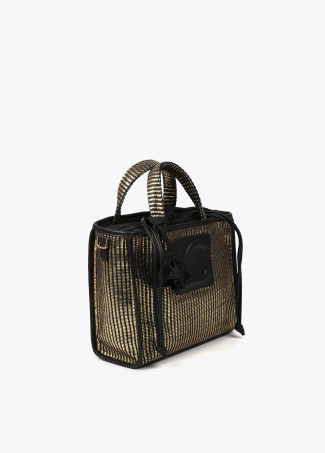 Borsa a cesta piccola effetto rafia metallizzata