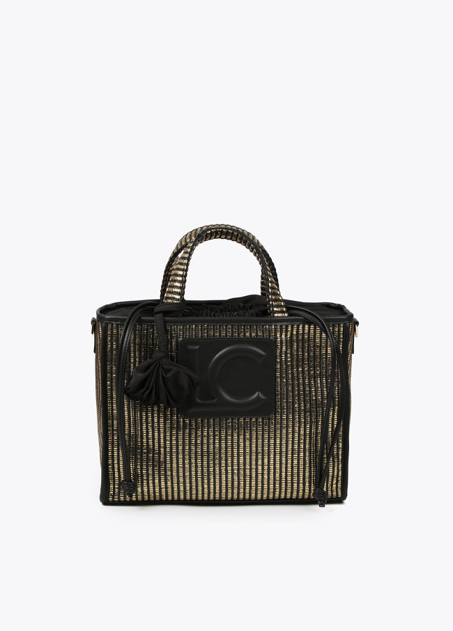 Small metallic raffia-effect tote bag