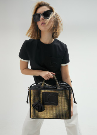 Borsa a cesta piccola effetto rafia metallizzata