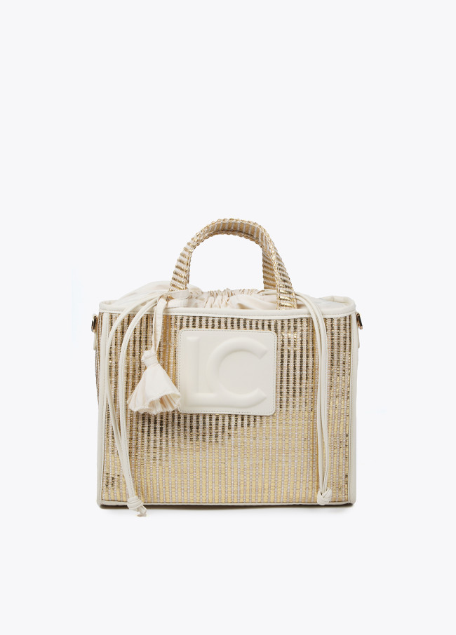 Small metallic raffia-effect tote bag